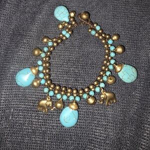 Turquoise and Gold Elephant Charm Bracelet